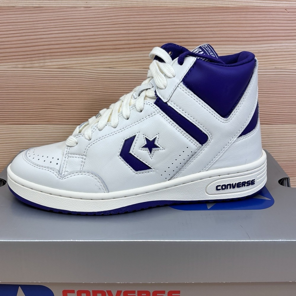 Converse Mens Weapon Mid  Mens Size 9.5 Vintage White Court Purple A11211C